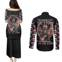 Angel Skull Couples Matching Puletasi Dress and Long Sleeve Button Shirts She Whispered Back Iam The Storm - Wonder Print Shop