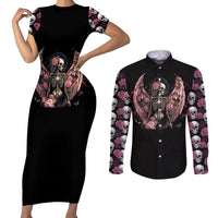 Angel Skull Couples Matching Short Sleeve Bodycon Dress and Long Sleeve Button Shirts She Whispered Back Iam The Storm - Wonder Print Shop