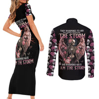 Angel Skull Couples Matching Short Sleeve Bodycon Dress and Long Sleeve Button Shirts She Whispered Back Iam The Storm - Wonder Print Shop
