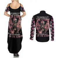 Black angel skull graphic maxi dress and button-up shirt, back view with winged design