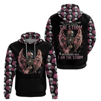 Black pullover hoodie set, front and back views with angel skeleton and roses.