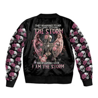 Angel Skull Sleeve Zip Bomber Jacket She Whispered Back Iam The Storm - Wonder Print Shop