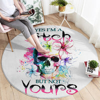watercolor-skull-round-carpet-yes-im-bitch-but-not-your