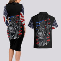 American Skull Couples Matching Long Sleeve Bodycon Dress and Hawaiian Shirt In Gun We Trust - Wonder Print Shop