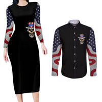 American Skull Couples Matching Long Sleeve Bodycon Dress and Long Sleeve Button Shirts In Gun We Trust - Wonder Print Shop