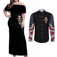 American Skull Couples Matching Off Shoulder Maxi Dress and Long Sleeve Button Shirts In Gun We Trust - Wonder Print Shop