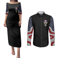 American Skull Couples Matching Puletasi Dress and Long Sleeve Button Shirts In Gun We Trust - Wonder Print Shop