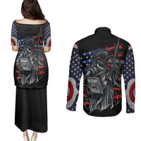 American Skull Couples Matching Puletasi Dress and Long Sleeve Button Shirts In Gun We Trust - Wonder Print Shop