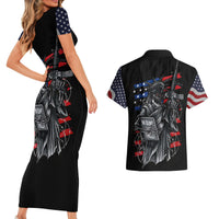 American Skull Couples Matching Short Sleeve Bodycon Dress and Hawaiian Shirt In Gun We Trust - Wonder Print Shop