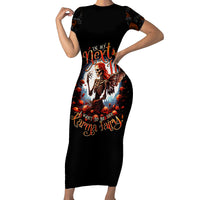 Black bodycon midi dress with short sleeves and bold fairy skull artwork on front