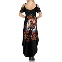 Black women's maxi dress with off-shoulder short sleeves and skull fairy graphic front