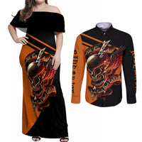 Wings Skull Couples Matching Off Shoulder Maxi Dress and Long Sleeve Button Shirts Kill Them All - Wonder Print Shop