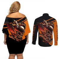 Wings Skull Couples Matching Off Shoulder Short Dress and Long Sleeve Button Shirts Kill Them All - Wonder Print Shop