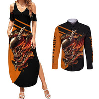 Skull graphic black maxi dress with matching long-sleeve button shirt