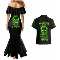 Flame Skull Couples Matching Mermaid Dress and Hawaiian Shirt My Alone TIme Is For Everyone Safe - Wonder Print Shop