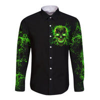 Flame Skull Long Sleeve Button Shirt My Alone TIme Is For Everyone Safe - Wonder Print Shop