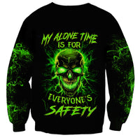 Flame Skull Sweatshirt My Alone TIme Is For Everyone Safe - Wonder Print Shop