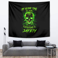 Flame Skull Tapestry My Alone TIme Is For Everyone Safe - Wonder Print Shop