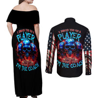 American Skull Couples Matching Off Shoulder Maxi Dress and Long Sleeve Button Shirts Nice To Meet You Im The Coach - Wonder Print Shop
