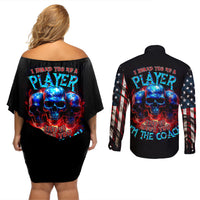 American Skull Couples Matching Off Shoulder Short Dress and Long Sleeve Button Shirts Nice To Meet You Im The Coach - Wonder Print Shop