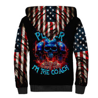 Black sherpa hoodie with US flag skull graphic and 'Nice to meet you' slogan, front view