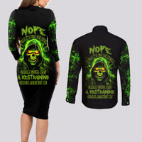 Thunder Skull Couples Matching Long Sleeve Bodycon Dress and Long Sleeve Button Shirts Satan Still Has A Restrainning Order Against Me - Wonder Print Shop