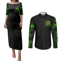 Thunder Skull Couples Matching Puletasi Dress and Long Sleeve Button Shirts Satan Still Has A Restrainning Order Against Me - Wonder Print Shop