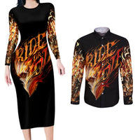 Fire Skull Couples Matching Long Sleeve Bodycon Dress and Long Sleeve Button Shirts Flame SKull Ride Or Die - Wonder Print Shop