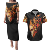 Fire Skull Couples Matching Puletasi Dress and Hawaiian Shirt Flame SKull Ride Or Die - Wonder Print Shop