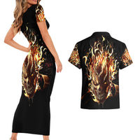 Fire Skull Couples Matching Short Sleeve Bodycon Dress and Hawaiian Shirt Flame SKull Ride Or Die - Wonder Print Shop