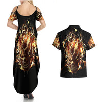 Fire Skull Couples Matching Summer Maxi Dress and Hawaiian Shirt Flame SKull Ride Or Die - Wonder Print Shop