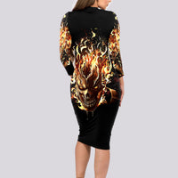 Fire Skull Long Sleeve Bodycon Dress Flame SKull Ride Or Die - Wonder Print Shop