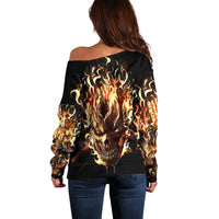 Fire Skull Off Shoulder Sweater Flame SKull Ride Or Die - Wonder Print Shop