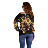Fire Skull Off Shoulder Sweater Flame SKull Ride Or Die - Wonder Print Shop