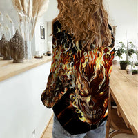 Fire Skull Women Casual Shirt Flame SKull Ride Or Die - Wonder Print Shop