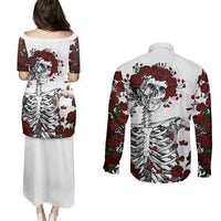 Rose Skull Couples Matching Puletasi Dress and Long Sleeve Button Shirts Rose Skull Day Of The Dead - Wonder Print Shop