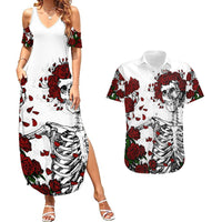 Rose Skull Couples Matching Summer Maxi Dress and Hawaiian Shirt Rose Skull Day Of The Dead - Wonder Print Shop