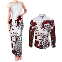 Rose Skull Couples Matching Tank Maxi Dress and Long Sleeve Button Shirts Rose Skull Day Of The Dead - Wonder Print Shop