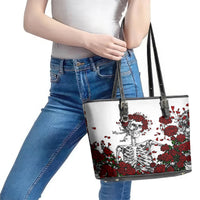 Rose Skull Leather Tote Bag Rose Skull Day Of The Dead - Wonder Print Shop