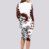 Rose Skull Long Sleeve Bodycon Dress Rose Skull Day Of The Dead - Wonder Print Shop