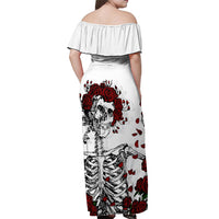Rose Skull Off Shoulder Maxi Dress Rose Skull Day Of The Dead - Wonder Print Shop