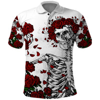 Rose Skull Polo Shirt Rose Skull Day Of The Dead - Wonder Print Shop