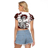 Rose Skull Raglan Cropped T Shirt Rose Skull Day Of The Dead - Wonder Print Shop