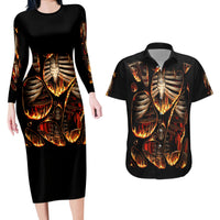 Flame Skull Couples Matching Long Sleeve Bodycon Dress and Hawaiian Shirt Flame Skeleton Inside My Body - Wonder Print Shop
