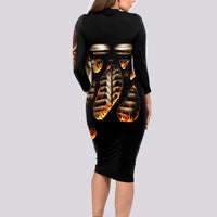 Flame Skull Long Sleeve Bodycon Dress Flame Skeleton Inside My Body - Wonder Print Shop