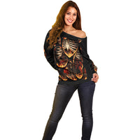 Flame Skull Off Shoulder Sweater Flame Skeleton Inside My Body - Wonder Print Shop