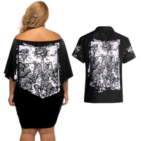 Rose Skull Couples Matching Off Shoulder Short Dress and Hawaiian Shirt White Rose Skull Day Of The Dead - Wonder Print Shop