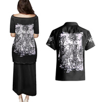 Rose Skull Couples Matching Puletasi Dress and Hawaiian Shirt White Rose Skull Day Of The Dead - Wonder Print Shop