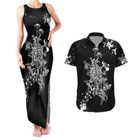 Rose Skull Couples Matching Tank Maxi Dress and Hawaiian Shirt White Rose Skull Day Of The Dead - Wonder Print Shop