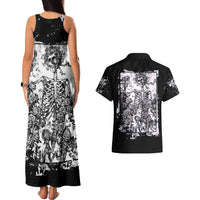 Rose Skull Couples Matching Tank Maxi Dress and Hawaiian Shirt White Rose Skull Day Of The Dead - Wonder Print Shop